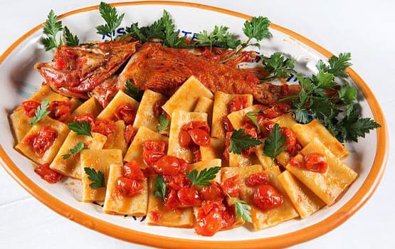 Redfish with paccheri pasta - Ristorante Da Giorgio